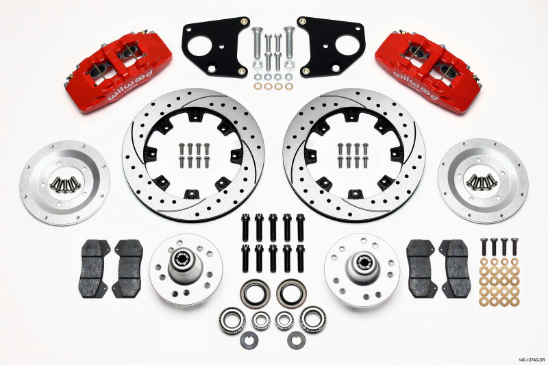 Wilwood Dynapro 6 Front Hub Kit 12.19in Drilled Red 62-72 CDP B & E Body-Drum Big Brake Kits Wilwood
