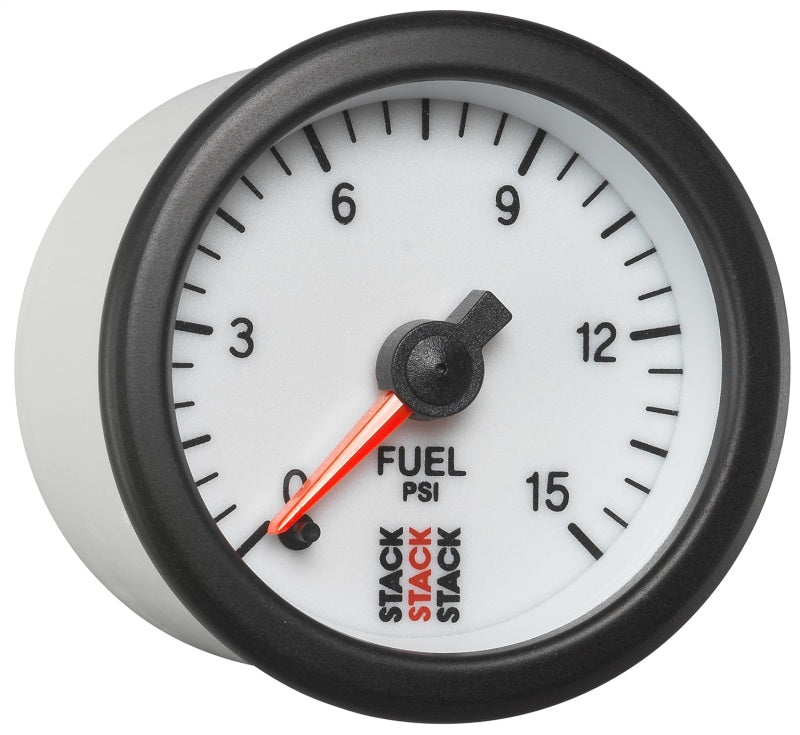 Autometer Stack 52mm 0-15 PSI 1/8in NPTF Male Pro Stepper Motor Fuel Pressure Gauge - White Gauges AutoMeter