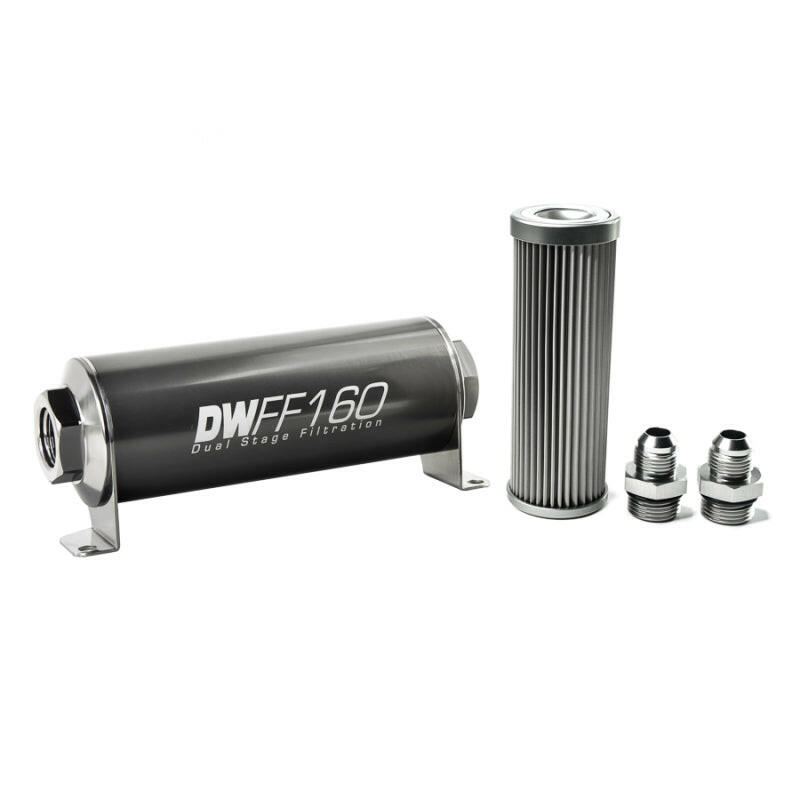 DeatschWerks Stainless Steel 8AN 10 Micron Universal Inline Fuel Filter Housing Kit (160mm) Fuel Filters DeatschWerks