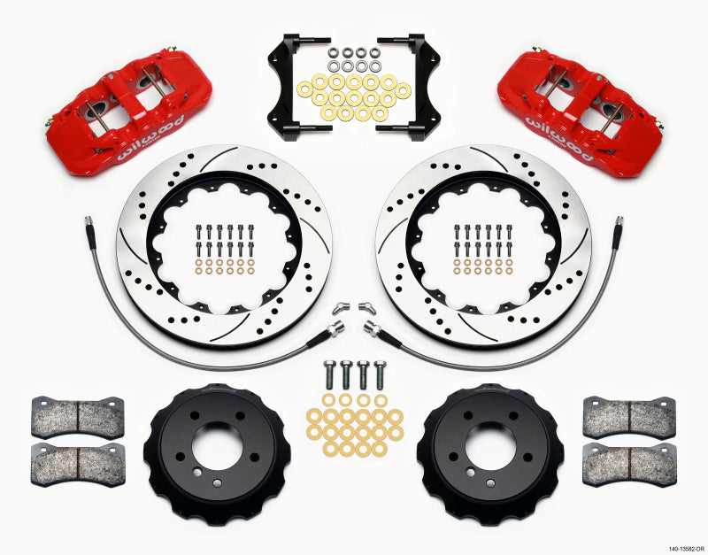 Wilwood AERO6 Front Hat Kit 14.00 Drilled Red 2007-2011 BMW E90 Series w/Lines Big Brake Kits Wilwood