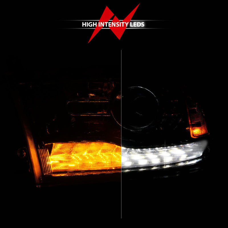 ANZO 09-18 Dodge 1500-3500 LED Plank Style Headlights w/Switchback+Sequential Hyper Black (OE Style) Headlights ANZO
