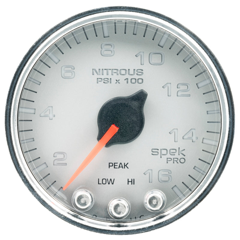Autometer Spek-Pro Gauge Nitrous Press 2 1/16in 1600psi Stepper Motor W/Peak & Warn Slvr/Chrm Gauges AutoMeter