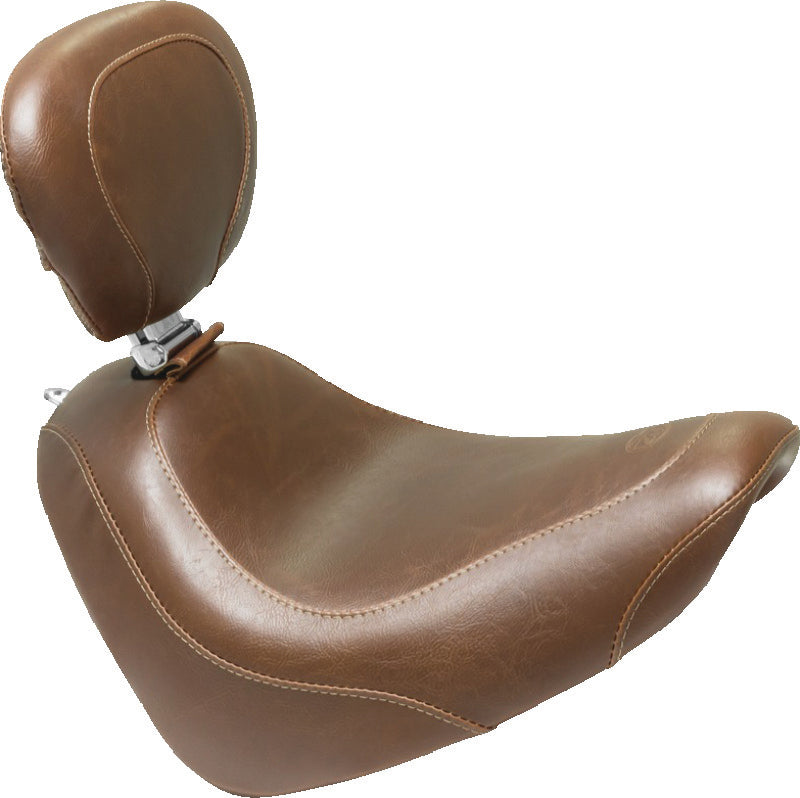 Mustang 18-21 Harley Fat Bob Wide Tripper Solo Seat w/Driver Backrest - Brown Solo Motorcycle Seats Mustang Motorcycle