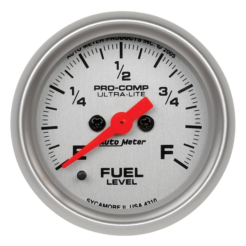 Autometer Ultra-Lite 52mm 0-280 ohm Adj Full Sweep Electronic Fuel Level Programmable Empty-Full Ga Gauges AutoMeter
