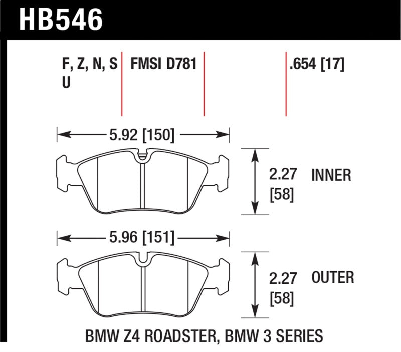 Hawk 08 BMW Z4 3.0L HPS 5.0 Front Brake Pads Brake Pads - Performance Hawk Performance