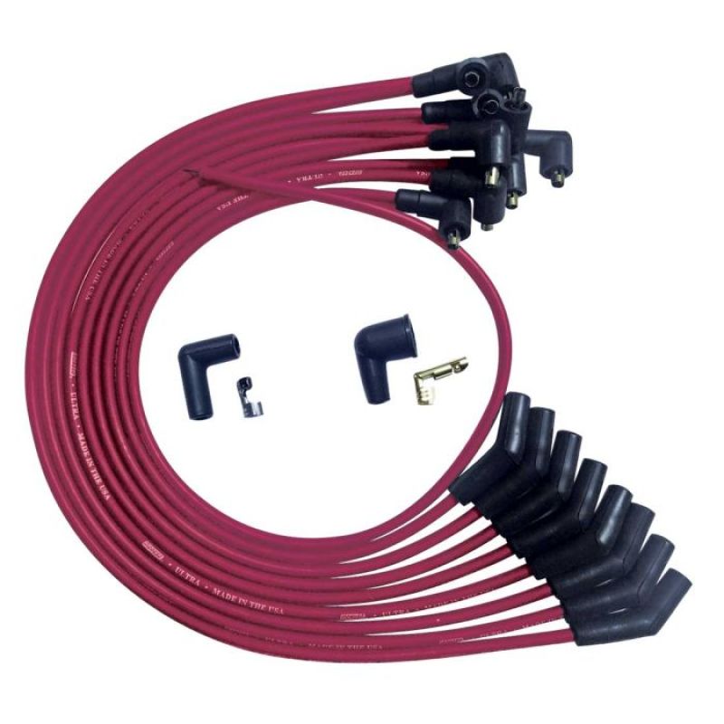 Moroso SB Ford 351W 135 Deg Plug Boots Non-HEI Ultra Spark Plug Wire Set - Red Spark Plug Wire Sets Moroso