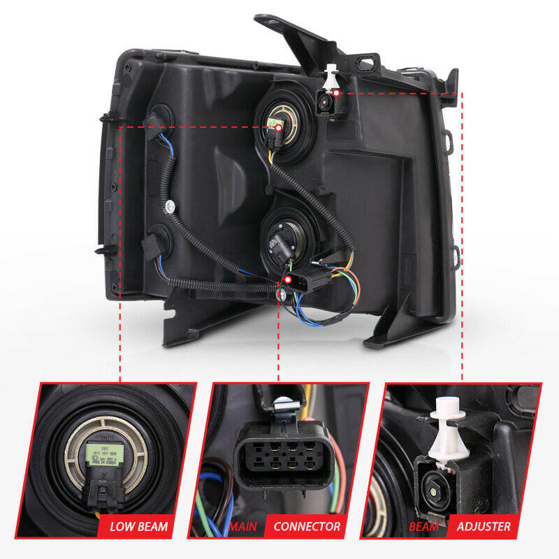 ANZO 2007-2013 Chevrolet Silverado Crystal Headlights Black Headlights ANZO