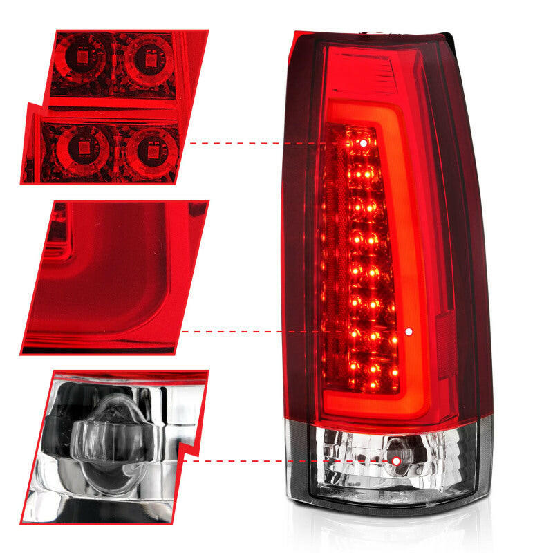 ANZO 1999-2000 Cadillac Escalade LED Taillights Chrome Housing Red/Clear Lens Pair Tail Lights ANZO