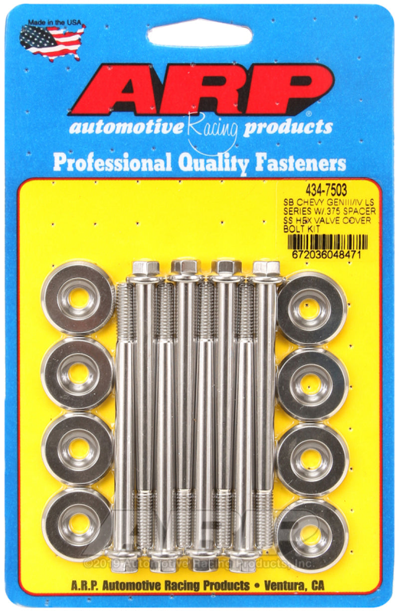 ARP SB Chevrolet Gen III/IV LS Series w/ 0.375 Spacer SS Hex Valve Cover Bolt Kit Hardware Kits - Other ARP
