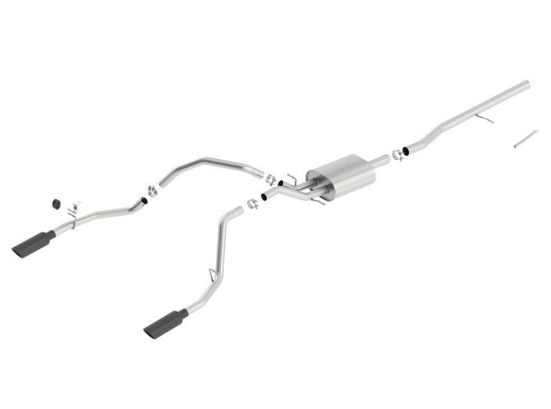 Borla 14 Sierra 1500 C/B S-Type Exh/2.75in Into Dual 2.25in Out 4in Split Rear Exit-Black Chrome Catback Borla