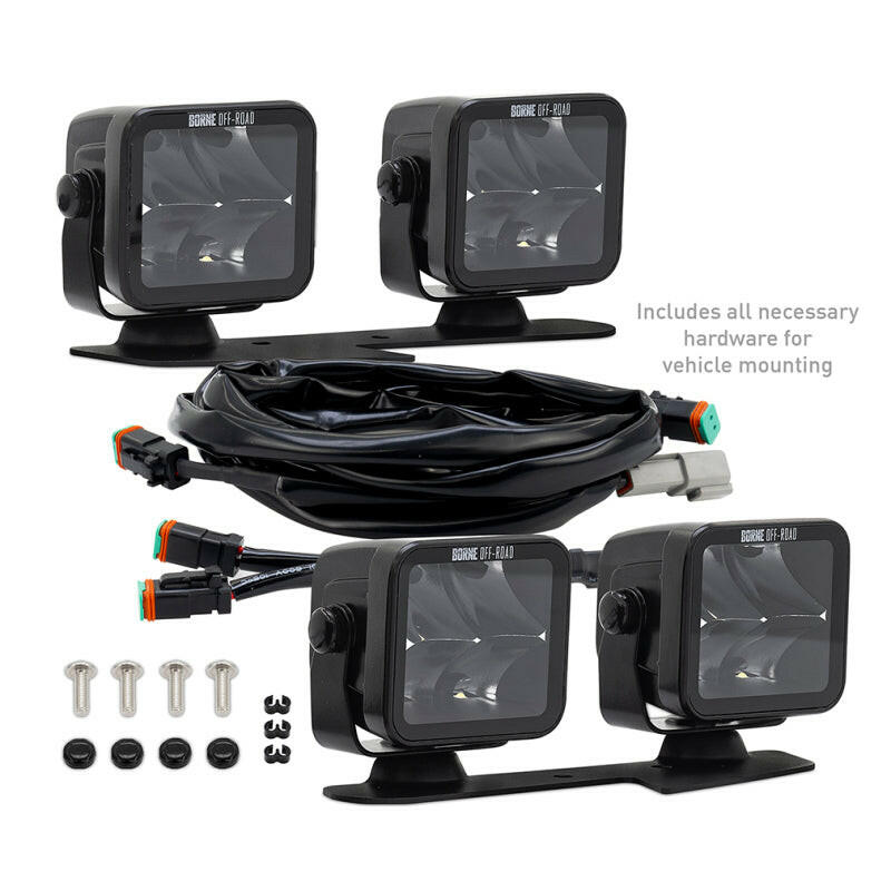 Borne Off-Road 21+ Bronco Light Pods 4pc Ditch 3x3 Spot Upfit Light Bars & Cubes Borne Off-Road