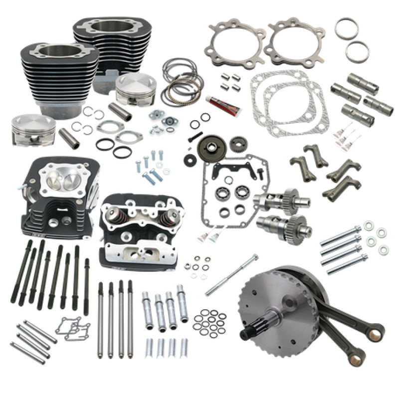 S&S Cycle 99-06 BT 124in Hot Set Up Kit W/ S&S Cylinder Heads - Wrinkle Black Heads S&S Cycle