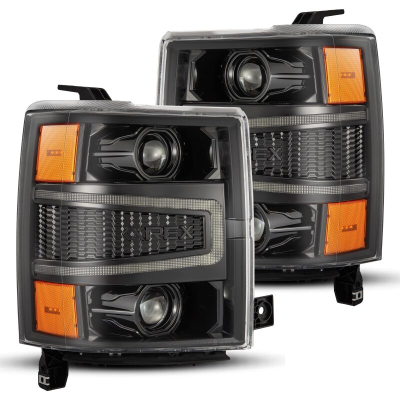 AlphaRex 14-15 Chevy 1500 PRO-Series Projector Headlights, Alpha-Black w/ Sequential Signal & DRL Headlights AlphaRex