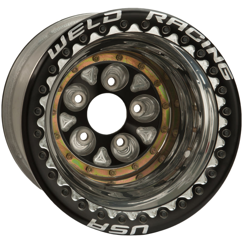 Weld Magnum Pro 16x16 / 5x5 BP / 4in. BS Black/Polished Wheel - Ultralite Black Double Beadlock Wheels - Forged Weld