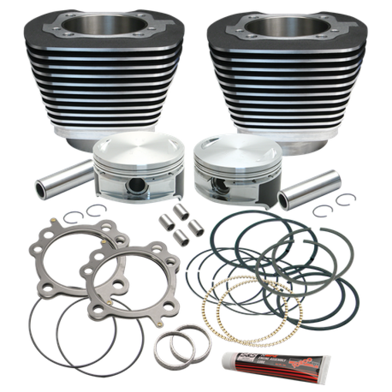 S&S Cycle 99-16 BT Replacement 3-7/8in Bore Cylinder & Piston Kit For S&S 106in Stroker Kit - Wblack Piston Sets - Powersports S&S Cycle