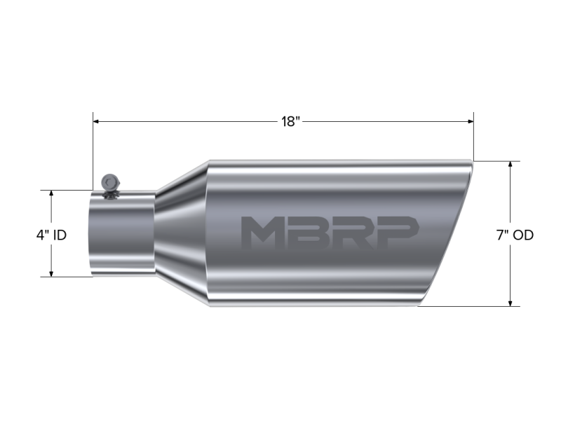 MBRP Universal Tip 7inch O.D. Rolled End 4inch inlet 18inch length - T304 (SINGLE TIP) Steel Tubing MBRP