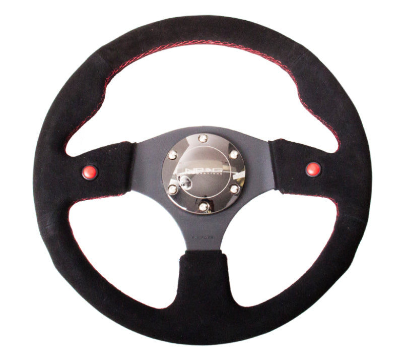 NRG Reinforced Steering Wheel (320mm) Blk Suede w/Dual Buttons Steering Wheels NRG