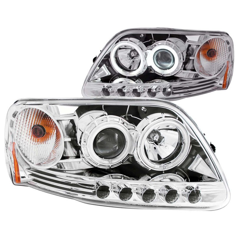 ANZO 1997.5-2003 Ford F-150 Projector Headlights w/ Halo Chrome 1pc Headlights ANZO