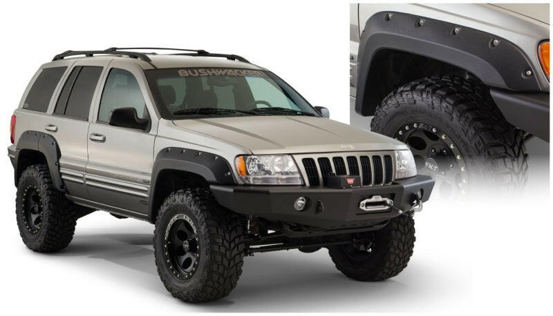 Bushwacker 99-04 Jeep Grand Cherokee Cutout Style Flares 2pc - Black Fender Flares Bushwacker