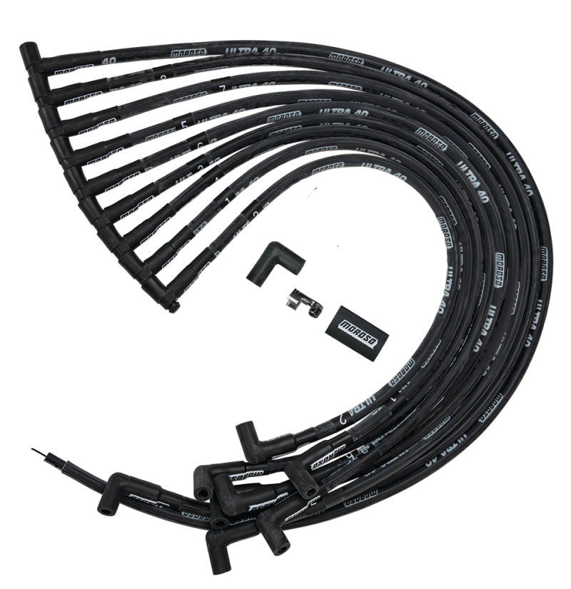 Moroso Chevrolet Big Block (w/Jesel) Ignition Wire Set - Ultra 40 - Sleeved - 90 Degree - Black Spark Plug Wire Sets Moroso