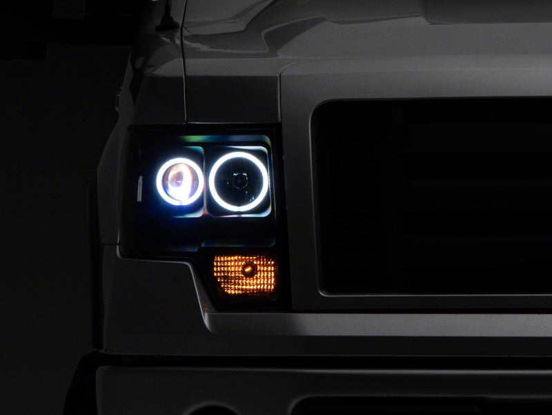 Raxiom 09-14 Ford F-150 Super White LED Halo Projector Headlights- Black Housing (Clear Lens) Headlights Raxiom
