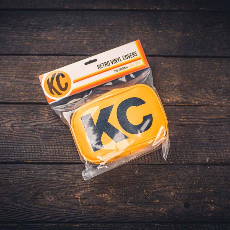 KC HiLiTES Retro 5in x 7in Rectangular Yellow Vinyl Light Cover w/ Black KC Logo (Pair) Light Covers and Guards KC HiLiTES
