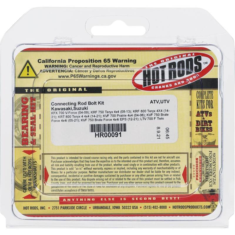 Hot Rods 04-09 KFM 700 V-Force/08-13 KRF 750 Teryx 4x4 Connecting Rod Bolt Kit Connecting Rods - Powersports Hot Rods