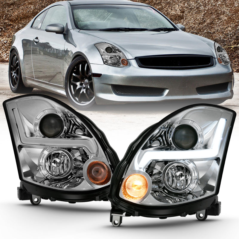 ANZO 2003-2007 Infiniti G35 Projector Headlight Plank Style Black (HID Compatible, No HID Kit ) Headlights ANZO