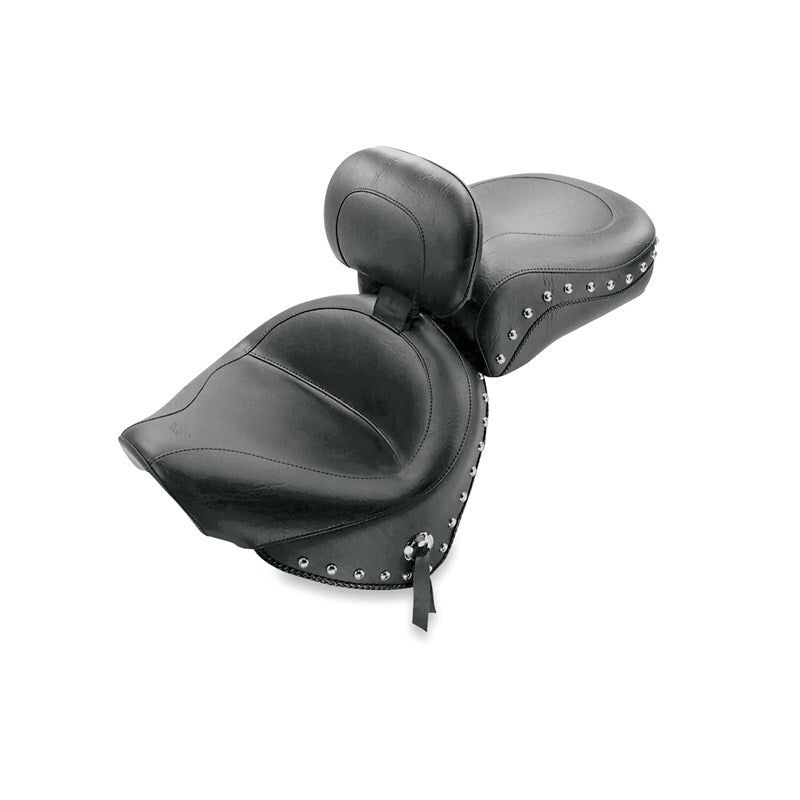 Mustang 00-11 Yamaha V-Star 1100 Classic,02-11 V-Star 1100 Silverado Touring 2PC Seat w/Studs- Black Two-Piece Motorcycle Seats Mustang Motorcycle