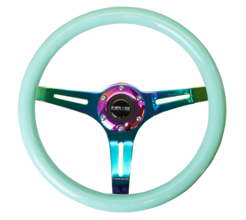 NRG Classic Wood Grain Steering Wheel (350mm) Minty Fresh Color w/Neochrome 3-Spoke Center Steering Wheels NRG