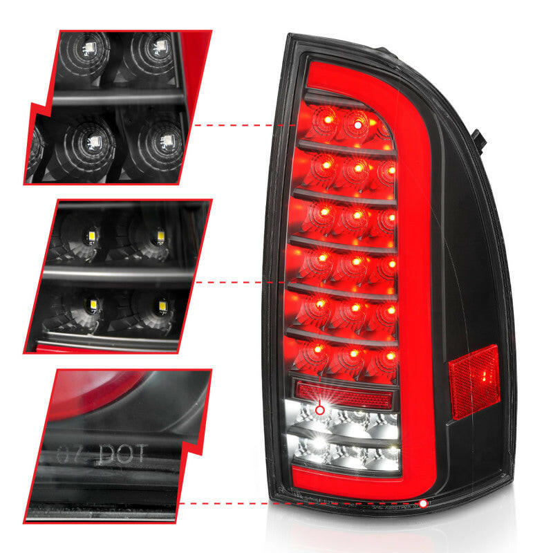 ANZO 05-15 Toyota Tacoma Full LED Tail Lights w/Light Bar Sequential Black Housing Clear Lens Tail Lights ANZO