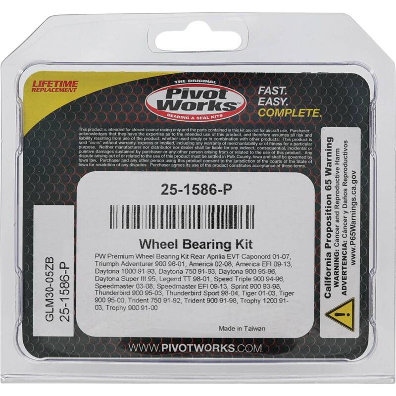 Pivot Works Aprilia, Triumph Wheel Bearing Kit Premium Bearings Control Arms Pivot Works