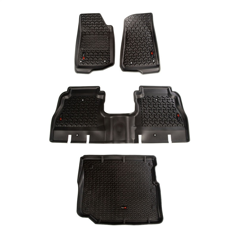 Rugged Ridge Floor Liner Front/Rear/Cargo Black 18-21 Jeep Wrangler JL 4 Dr (Excl. 4XE Models) Floor Mats - Rubber Rugged Ridge