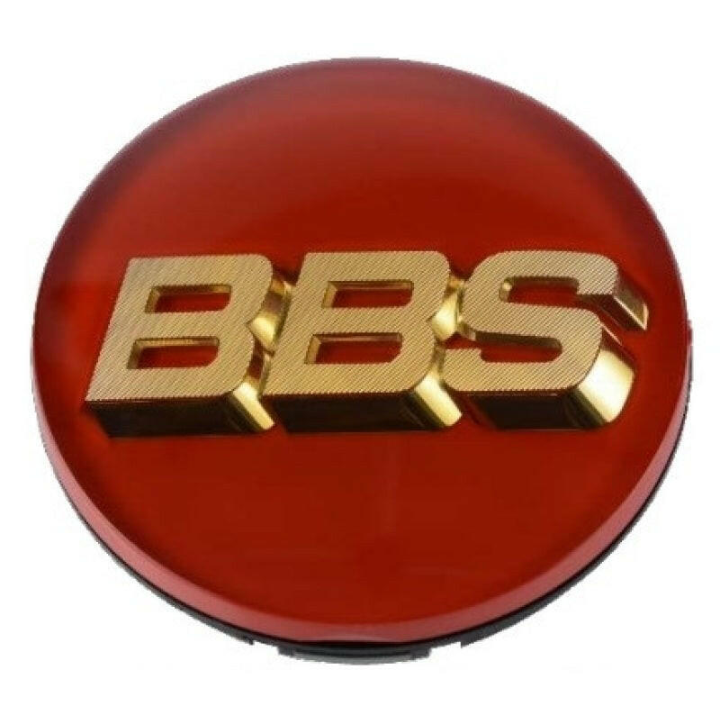 BBS Center Cap - 70mm Red w/ Gold 3D Logo (4-tab) Wheel Center Caps BBS