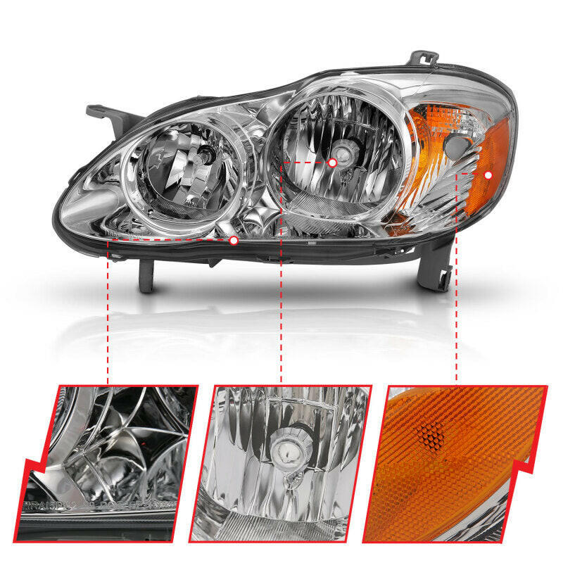 ANZO 2005-2008 Toyota Corolla Crystal Headlight Chrome Amber Headlights ANZO