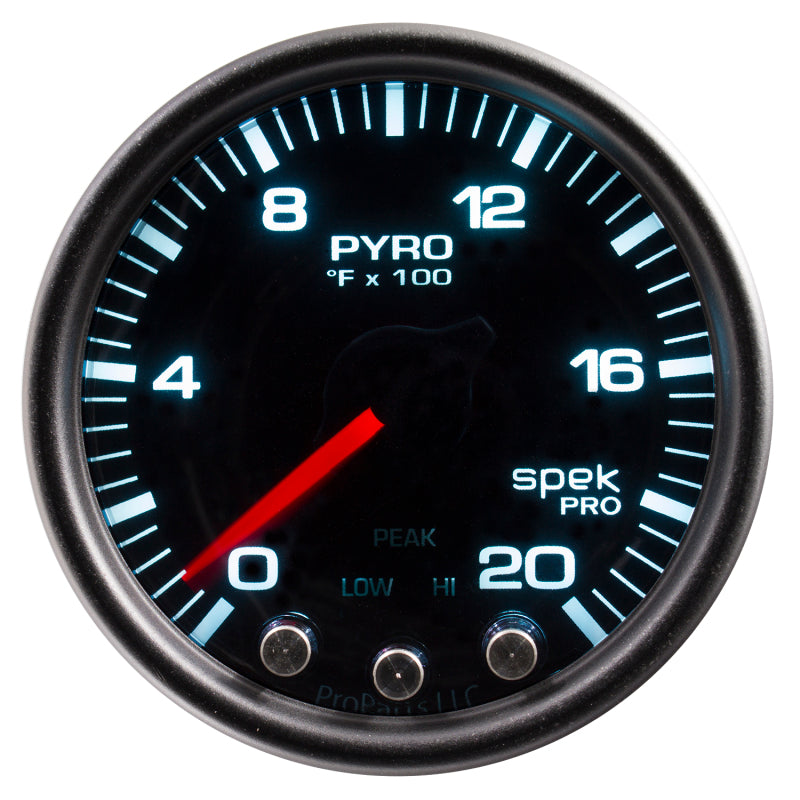 Autometer Spek-Pro Gauge Pyro. (Egt) 2 1/16in 2000f Stepper Motor W/Peak & Warn Blk/Smoke/Blk Gauges AutoMeter