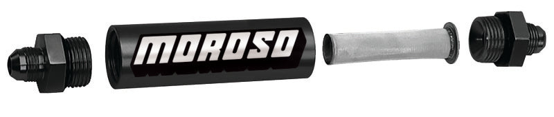 Moroso In-Line Fuel Filter - 6.5in -8An - 40 Micron SS Filter - Aluminum Fuel Filters Moroso