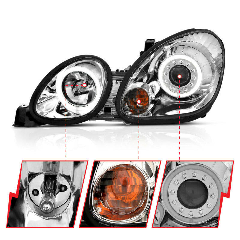 ANZO 1998-2005 Lexus Gs300 Projector Headlights w/ Halo Chrome Headlights ANZO