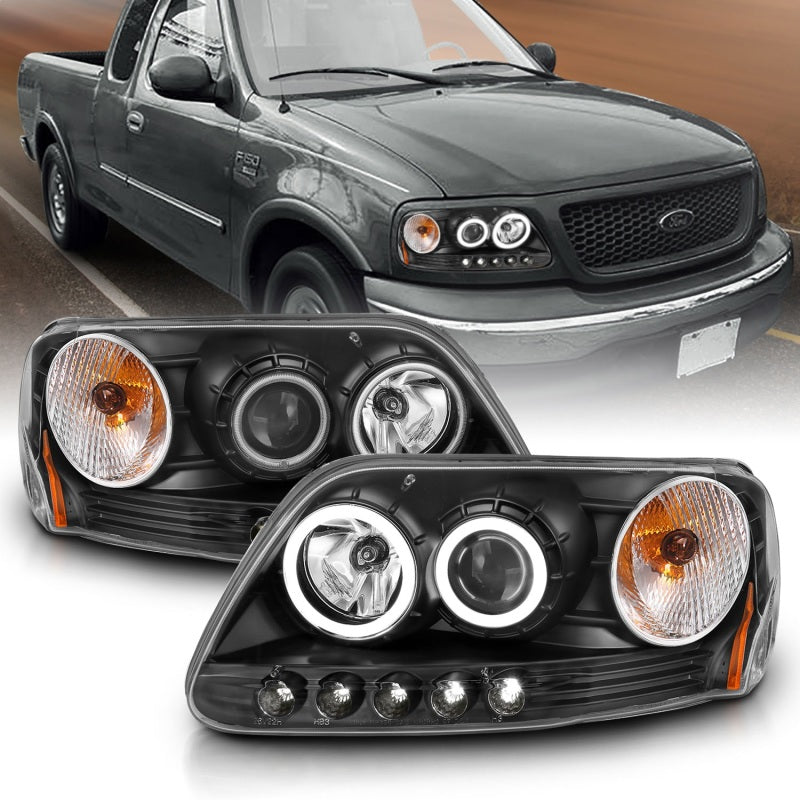 ANZO 1997-2003 Ford F-150 Projector Headlights w/ Halo Black (CCFL) Headlights ANZO