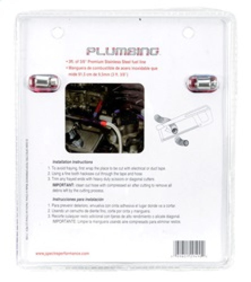 Spectre Stainless Steel Flex Fuel Line 3/8in. ID - 3ft. w/Clamps Red/Blue Fuel Lines Spectre