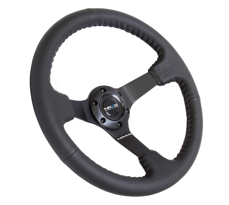 NRG Reinforced Steering Wheel (350mm / 3in. Deep) Bk Leather w/Bk BBall Stitch (Odi Bakchis Edition) Steering Wheels NRG