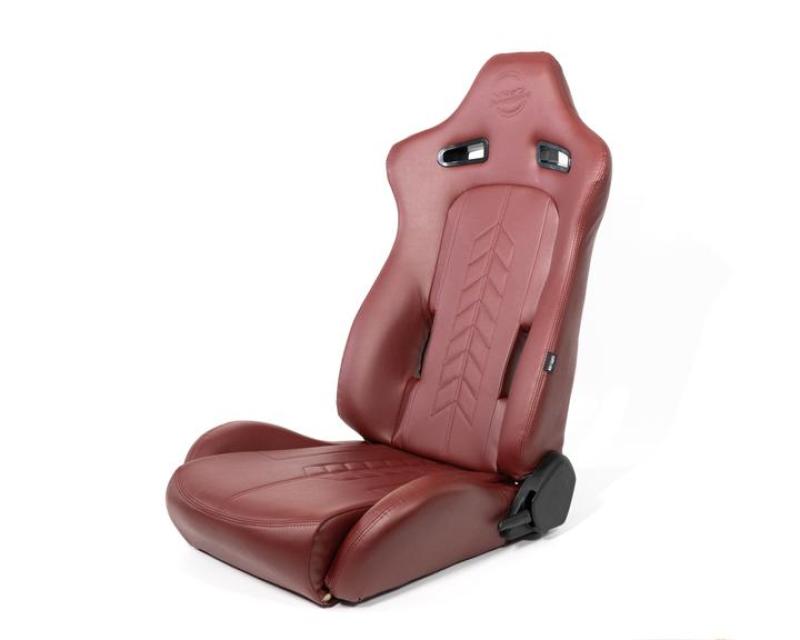NRG Reclinable Sport Seats (Pair) The Arrow Maroon Vinyl w/ Pressed NRG logo w/ Maroon Stitch Reclineable Seats NRG