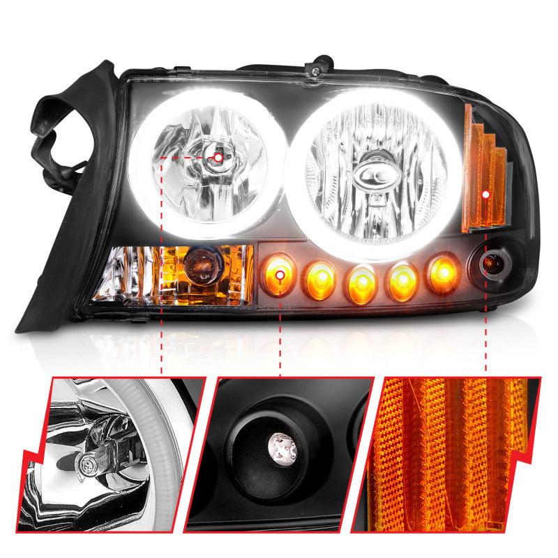 ANZO 1997-2004 Dodge Dakota Crystal Headlights Black 1pc Headlights ANZO