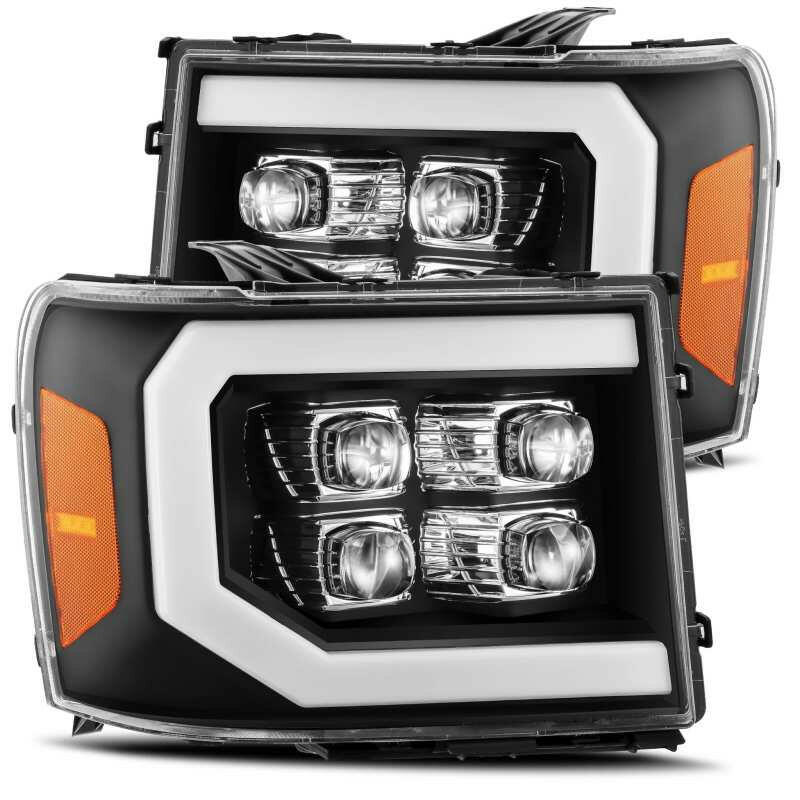 AlphaRex 07-13 GMC 1500HD NOVA LED Proj Headlight Plank Style Gloss Blk w/Activ Light/Seq Signal/DRL Headlights AlphaRex