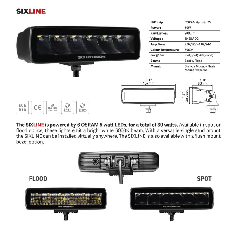 Go Rhino Xplor Blackout Series Sixline LED Spot Light Kit (Surface/Threaded Stud Mount) - Blk (Pair) Light Bars & Cubes Go Rhino