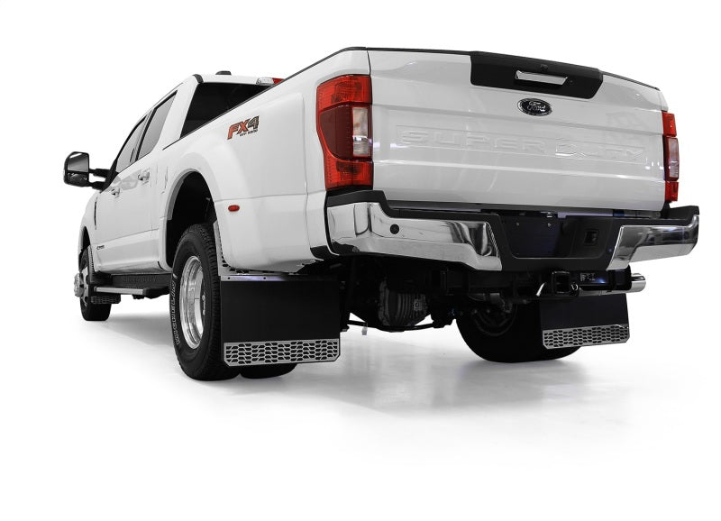Putco 10-18 Ram HD Dually - (Fits Front) - Set of 2 Mud Skins - Brushed SS w/ Hex Shield Mud Flaps Putco
