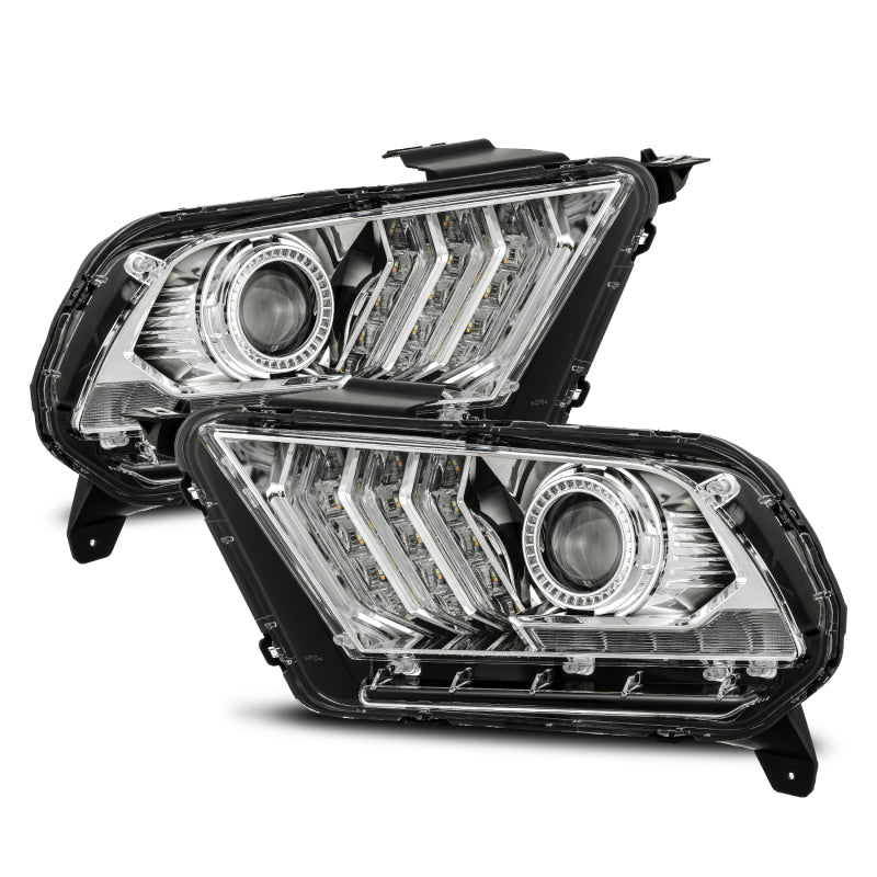 AlphaRex 10-12 Ford Mustang PRO-Series Projector Headlights Plank Style Chrome w/Top/Bottom DRL Headlights AlphaRex