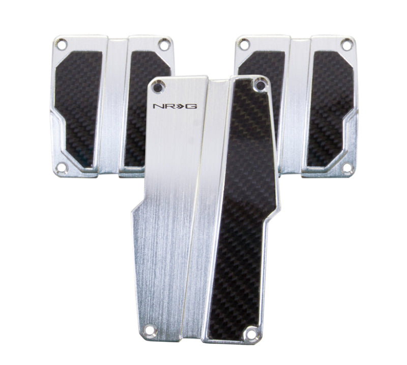 NRG Brushed Aluminum Sport Pedal M/T - Silver w/Black Carbon Pedal Covers NRG