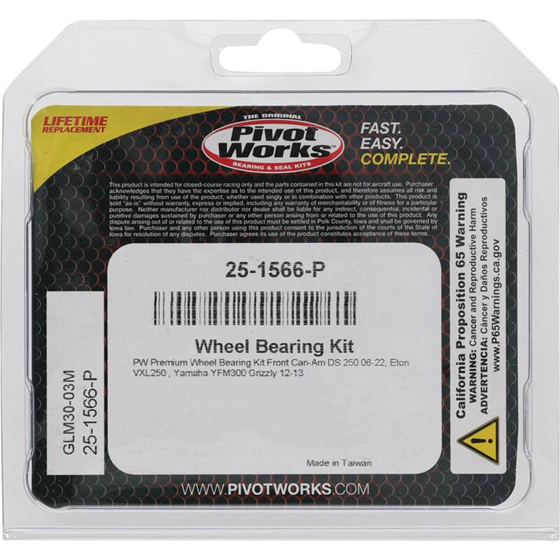 Pivot Works Can-Am, E-TON, Yamaha Wheel Bearing Kit Premium Bearings Control Arms Pivot Works