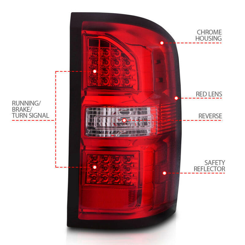 ANZO 2014-2018 GMC Sierra LED Tail Lights Black Housing Red/Clear Lens Tail Lights ANZO